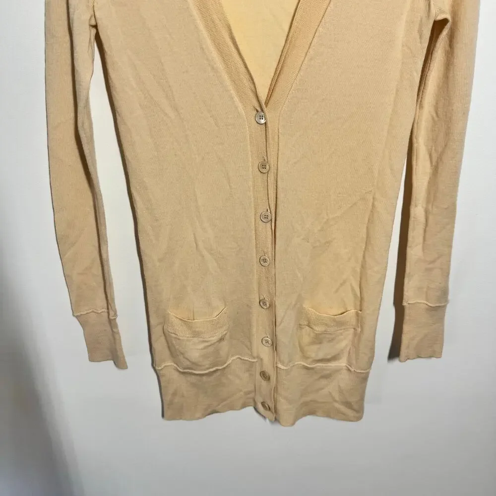 J. Crew Merino Wool Long Cardigan Sweater Women XS TanBeige Button Front Grandpa